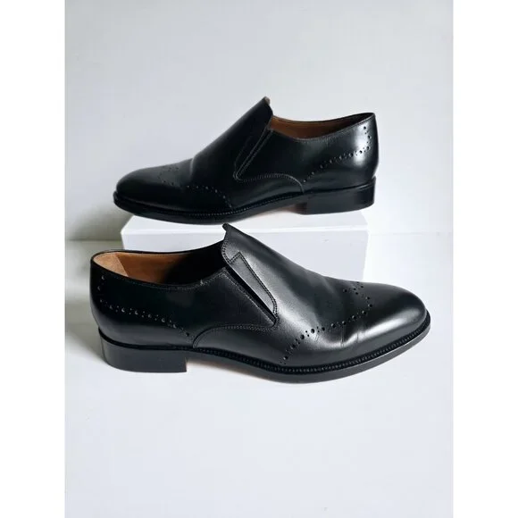 Allen Edmonds Lucca Black Leather Slip On Brogues Mens Dress Shoes Loafers 9 - Picture 1 of 11